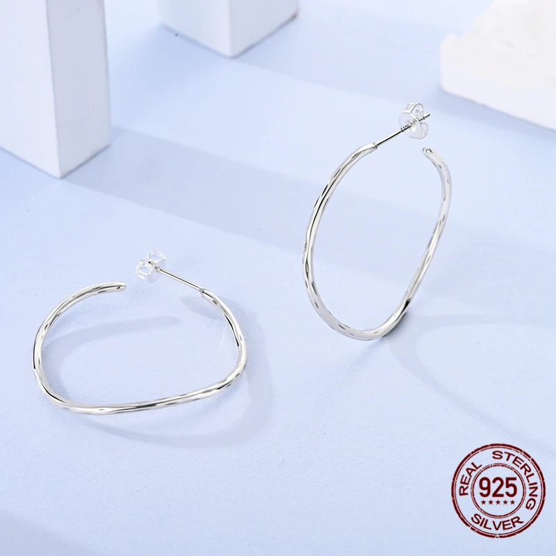 

Hot Selling 925 Sterling Silver Hoop Large Circle Of Liquid Curve Earrings for Women Pretty Wedding Holiday Jewelry Gifts