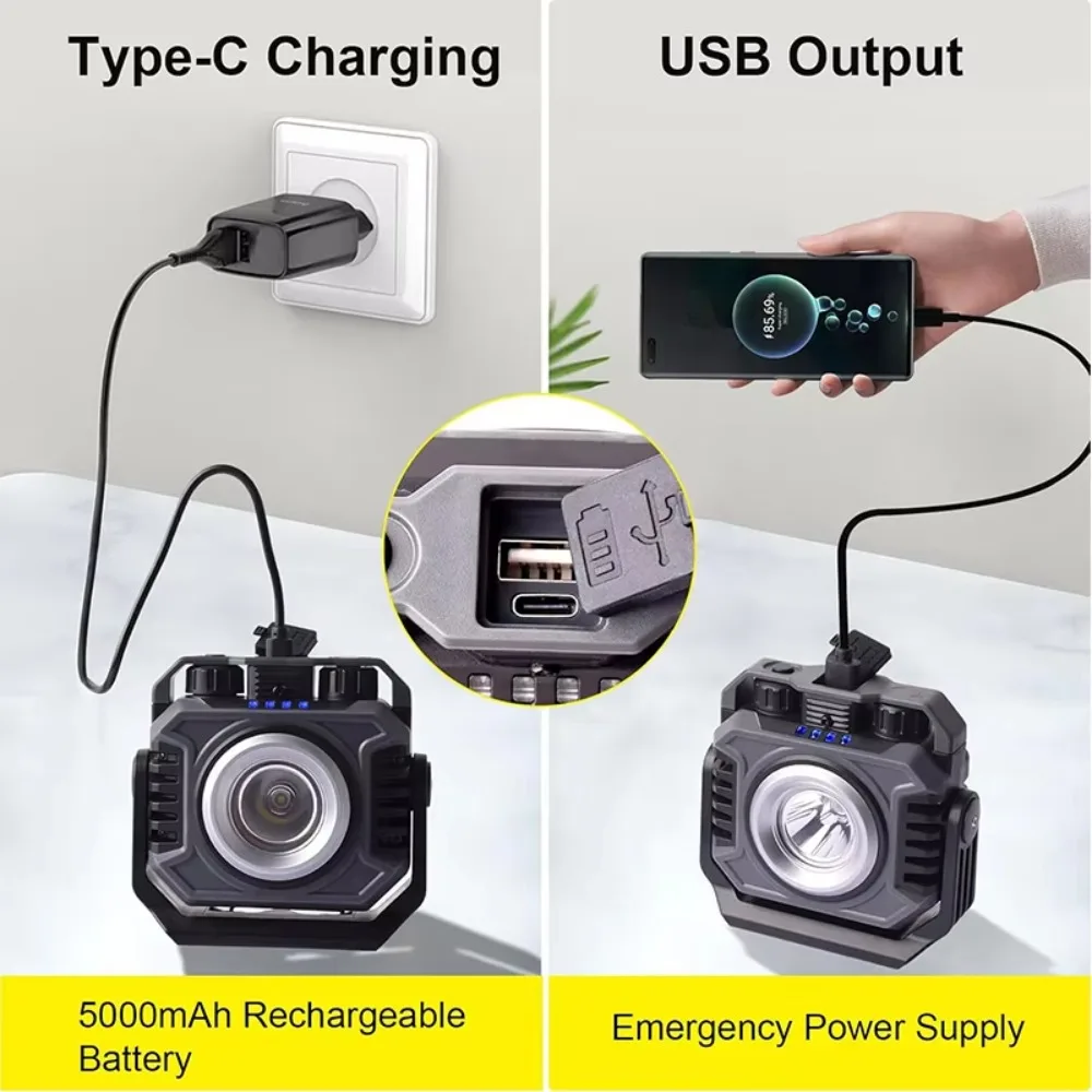 5000mAh Battery Mini Magnetic Working Light Rechargeable Waterproof COB Flashlight Stepless Dimming Strong LED