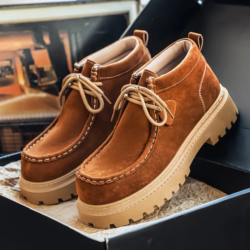 جديد جودة عالية اليدوية الرجال عادية البقرة المدبوغ أحذية من الجلد الخريف الشتاء اليابانية الأدوات حذاء من الجلد الأعمال الصحراء الأحذية #5