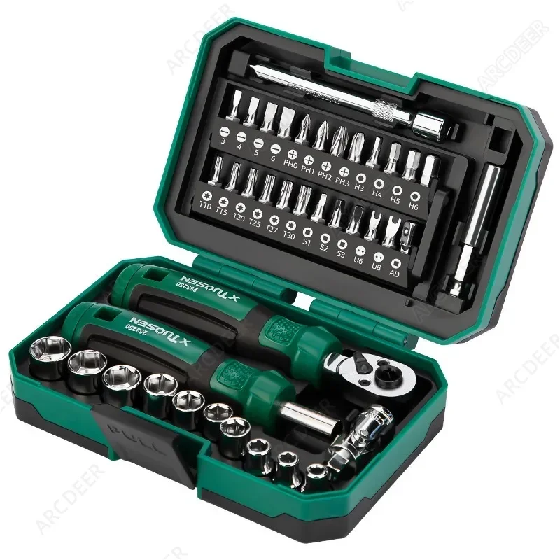 TUOSEN 40 Piece Ratchet Wrench and Screwdriver Comprehensive Set High Hardnes Swear Resistant Durable Multifunctional