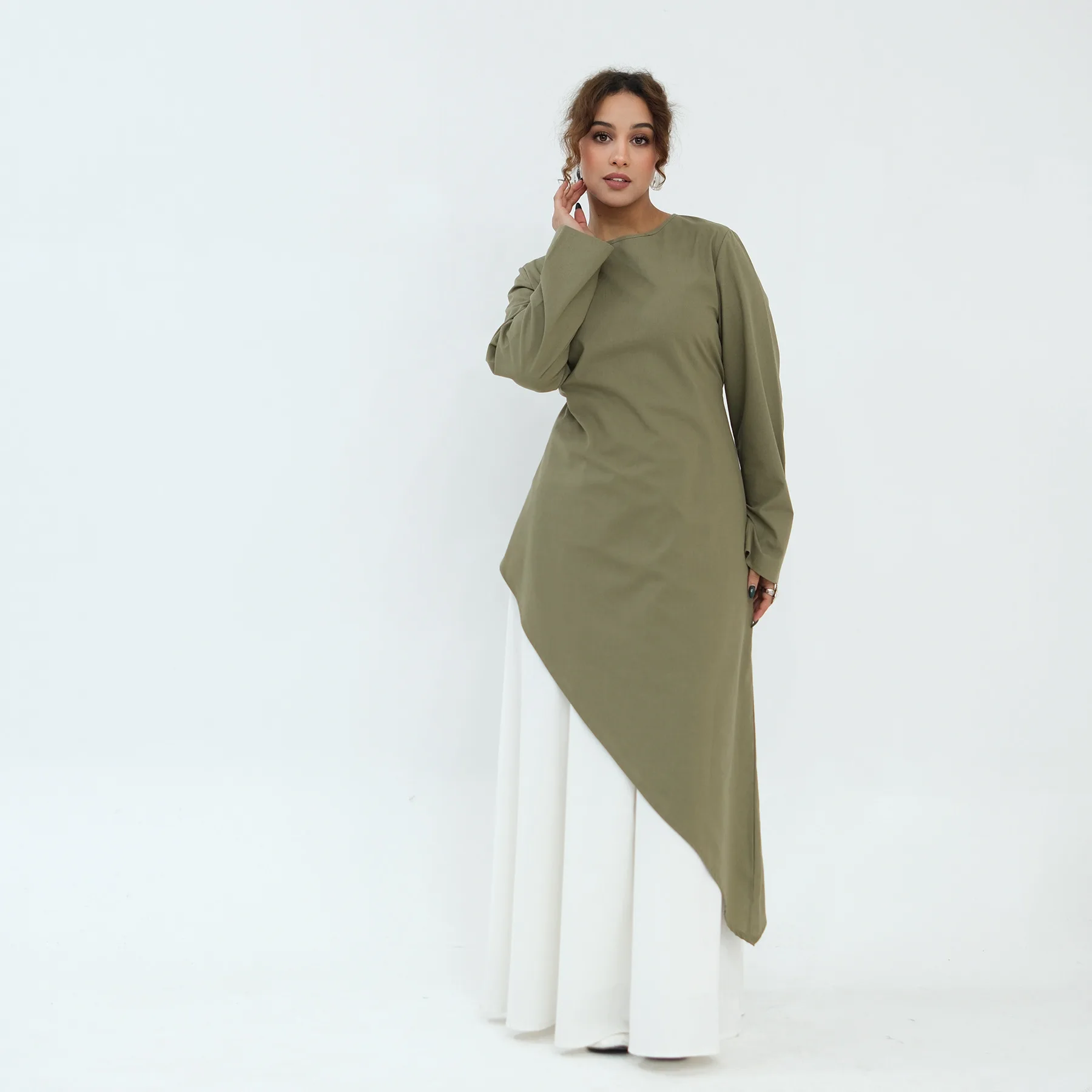 

Мусульманская женская блузка с длинным рукавом и нерегулярным подолом, юбка, Дубай, Абая, кафтан, турецкий кафтан, Femme Musulmane, исламская одежда, топы, платье