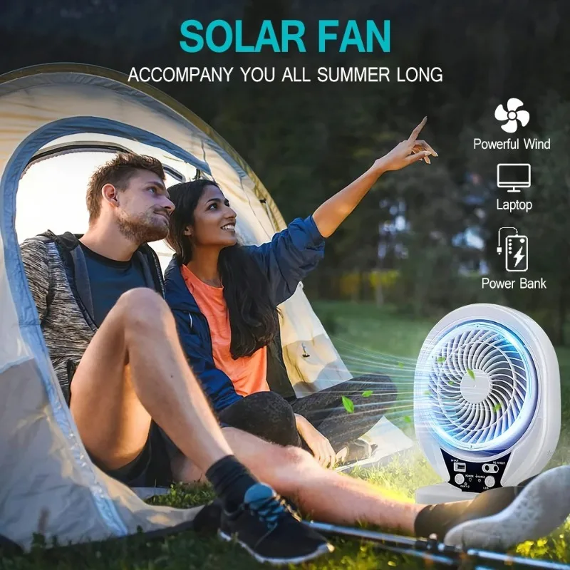 Imagem -03 - Multi Funcional Solar Fan Light Usb Phone Carregamento com Painel Solar e Lâmpada Led Iluminação ao ar Livre Pesca Caminhadas Viagem Camping