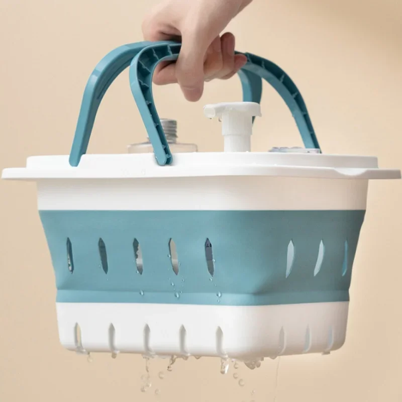 Faltbarer, zusammenklappbarer Wäschekorb mit Ellipse, ovale Wanne – tragbare Waschwanne, platzsparende Wäschebehälter – Detail 2