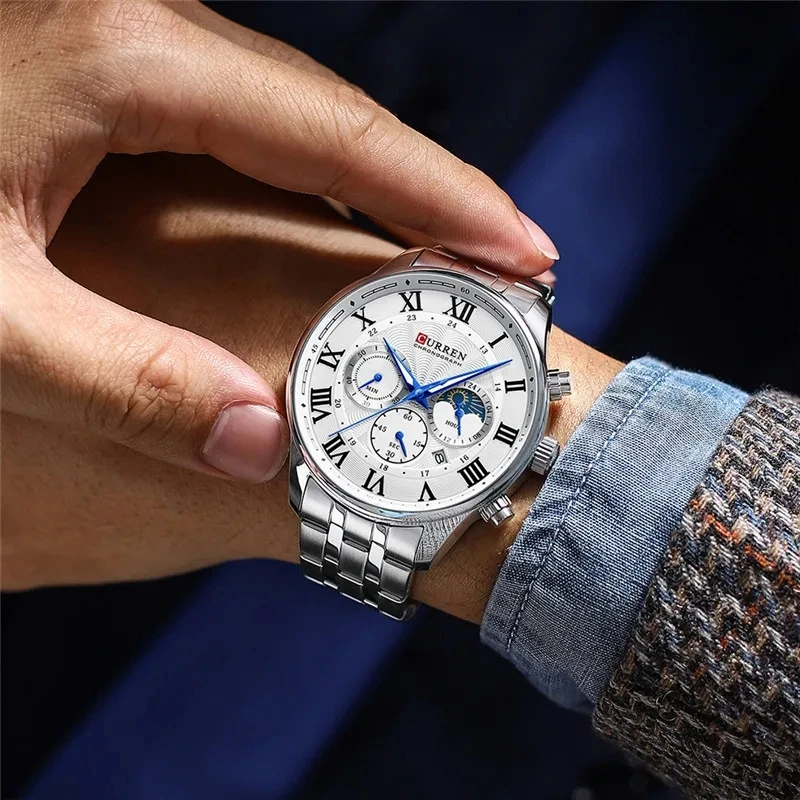 CURREN 8427 Casual Men\'s Quartz Watch Creative Fashion Chronograph Calendar Stainless Steel Strap Luminous Business Watches Male