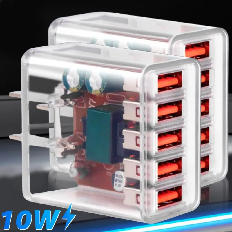 10W Transparent Charger Block Type-C USB Fast Charging Phone Charger Adapter GaN Multi Port Travel Wall Plug for Phone Tablet