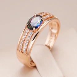 Kinel New 585 Rose Gold Color Vintage 6mm Width Ring For Women Unusual Colourful Natural Zircon Accessories Daily Fine Jewelry
