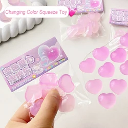 6pcs/bag Changing Color Heart Squeeze Toy Mini Heart Shape Fidget Toys Stress Reliever Squish Pinch Kneading Toy Kid Party Favor