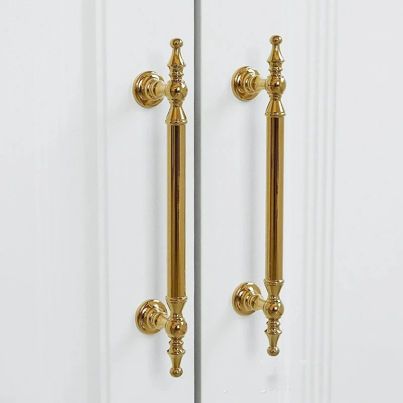 French Bright Gold Handle Brass Wardrobe Drawer Kitchen Cabinet Door Handles Light Luxury Decorative Furniture Handles and Knobs
