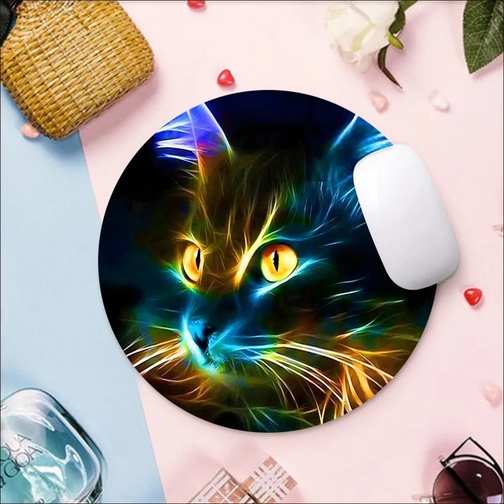 Cartoon Cute Cat Head Designs Mousepad Round Custom Skin Desktop Mat Kawaii Gaming Accessories Students Writing Mouse Carpet