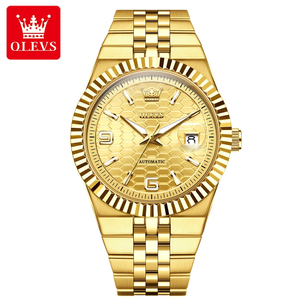 

OLEVS брендовые элитные мужские автоматические механические часы из золотой стали, мужские водонепроницаемые наручные часы из нержавеющей стали
