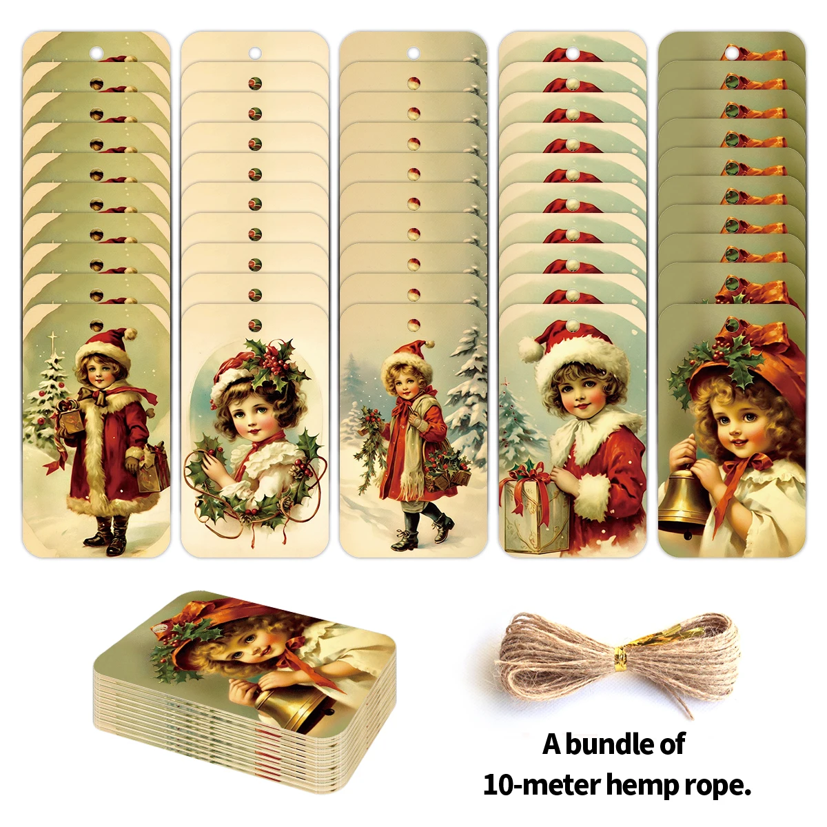 50 Stück Vintage-Weihnachts-Geschenkanhänger zum Aufhängen mit Hanfseil, für Weihnachtsgeschenke, Feiertagsdekoration, Beschriftung von Geschenkverpackungen, Partygeschenke – Detail 1