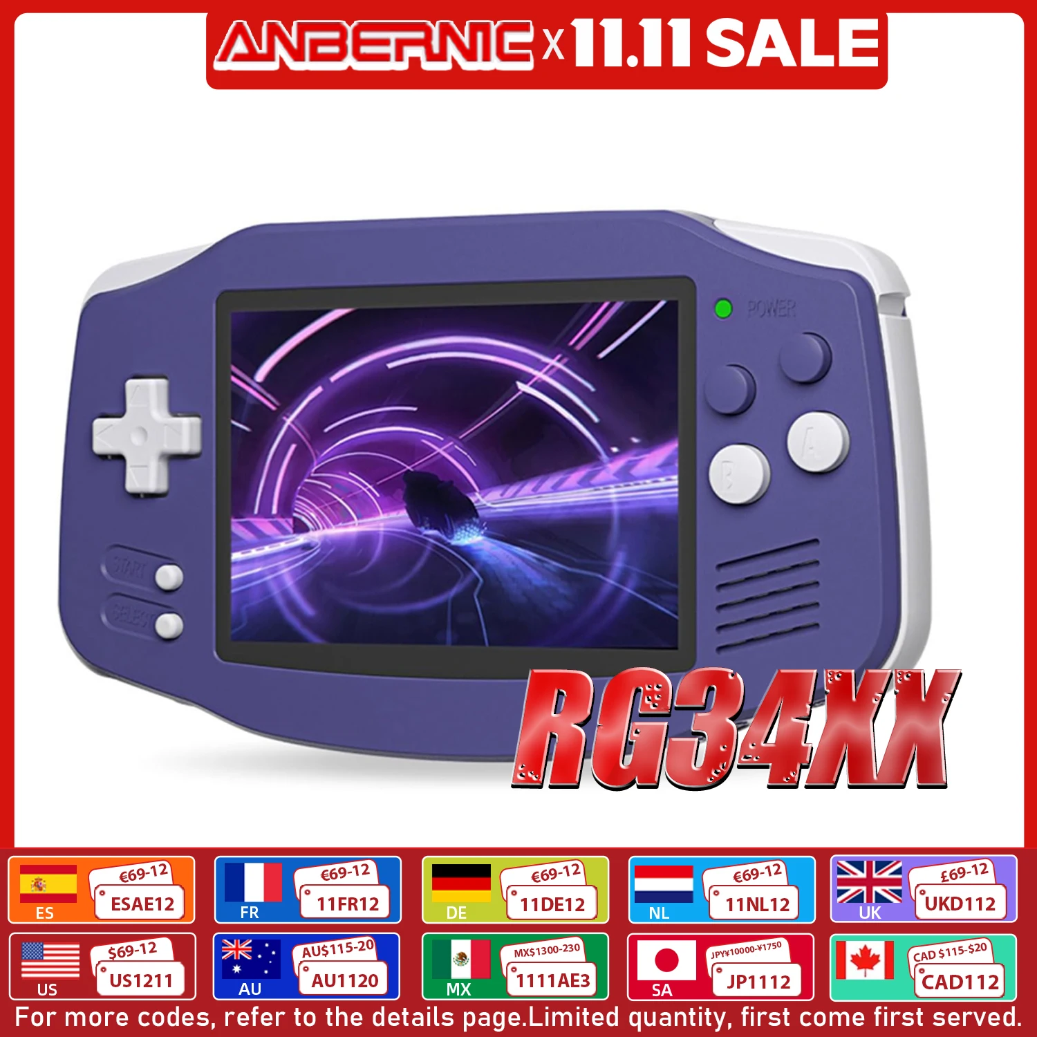 ANBERNIC RG34XX 64Bit ريترو مشغل ألعاب محمول 3.4 بوصة IPS شاشة HD-دعم التلفزيون وحدة تحكم ألعاب محمولة 3500mAh تدفق هدية
