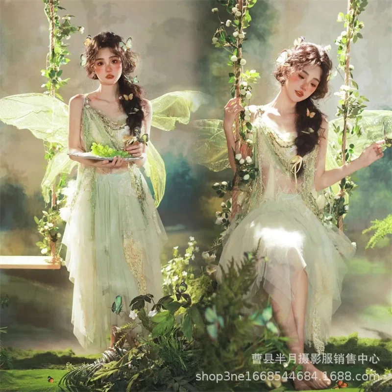 Fantasy Elf Costume Wizard of Oz Theme Mori Style Angel Dress for Girl Photo Shoot Travel Photography Performance Outfit