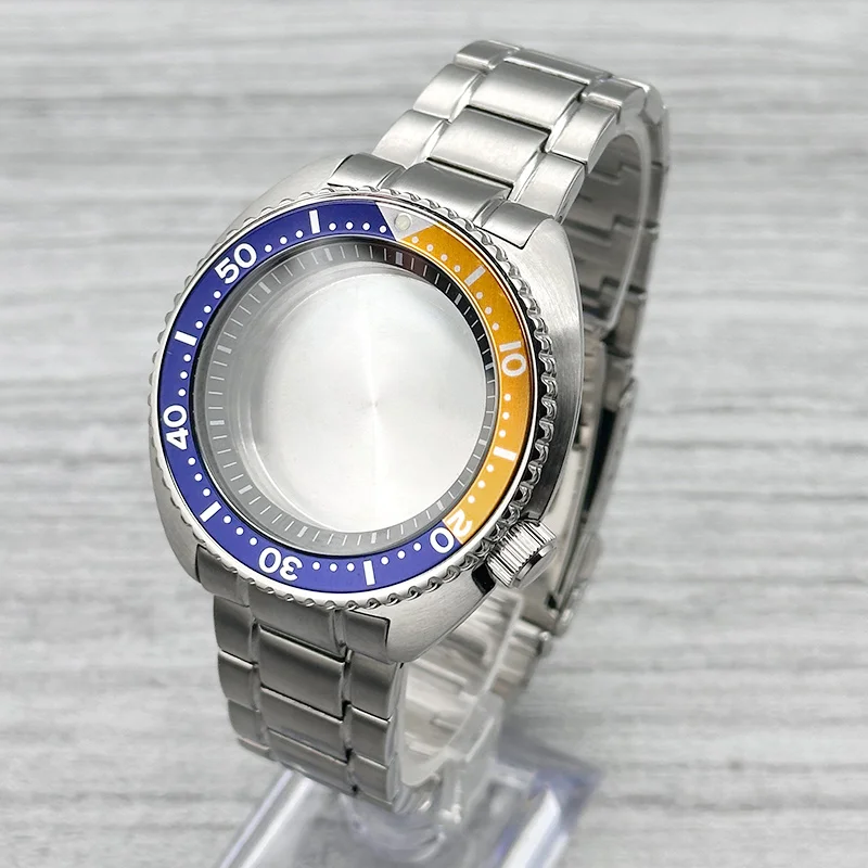 

Silver 6105 6309 Turtle Abalone Watch Case Sapphire Crystal Glass Fits NH35 NH36 4R35 7S Movement 28.5mm Dial Case Modified Part