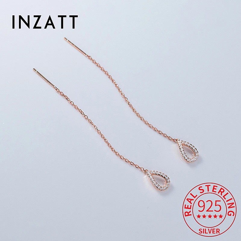

INZATT Real 925 Sterling Silver Zircon Waterdrop 7CM Chain Tassel Drop Earrings For Women Classic Fine Jewelry Accessories
