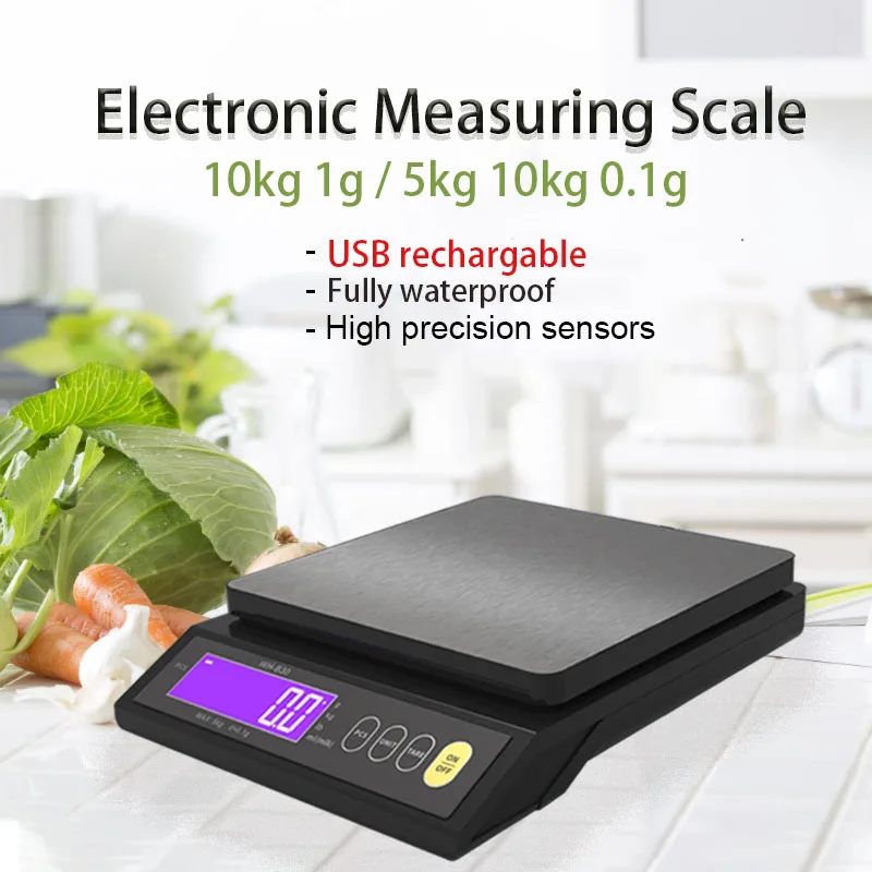 5kg/10kg digitale elektronische Küchen waage Haushalts wiederauf ladbare voll wasserdichte Mess waage mit LCD-Display