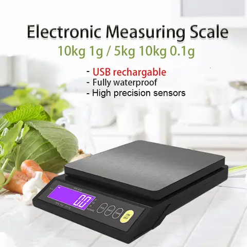 디지털 전자 주방 체중계 가정용 충전식 완전 방수 계량 도구, LCD 디스플레이 포함, 5kg, 10kg