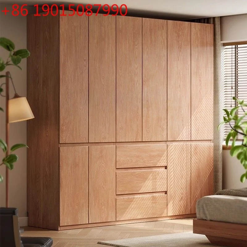 خزانة ملابس كاملة من خشب البلوط، باب من الخشب الصلب إلى أعلى خزانة غرفة النوم المنزلية العتيقة، خزانة ملابس مجزأة حديثة وبسيطة