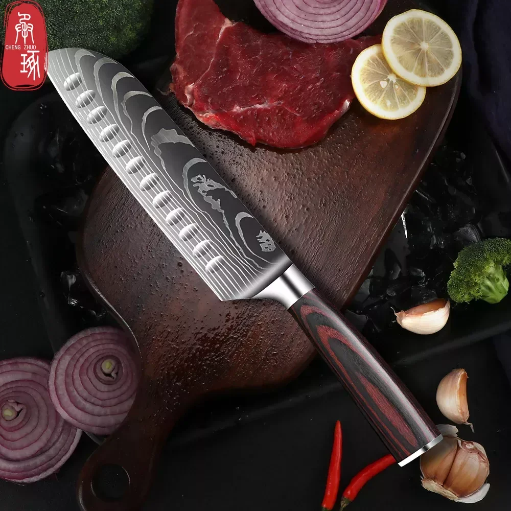 7inch Japanese Santoku Knife Damascus Steel Chef Knives Sharp Kitchen Knife Used for Cutting Vegetables and Meat Cooking Tools