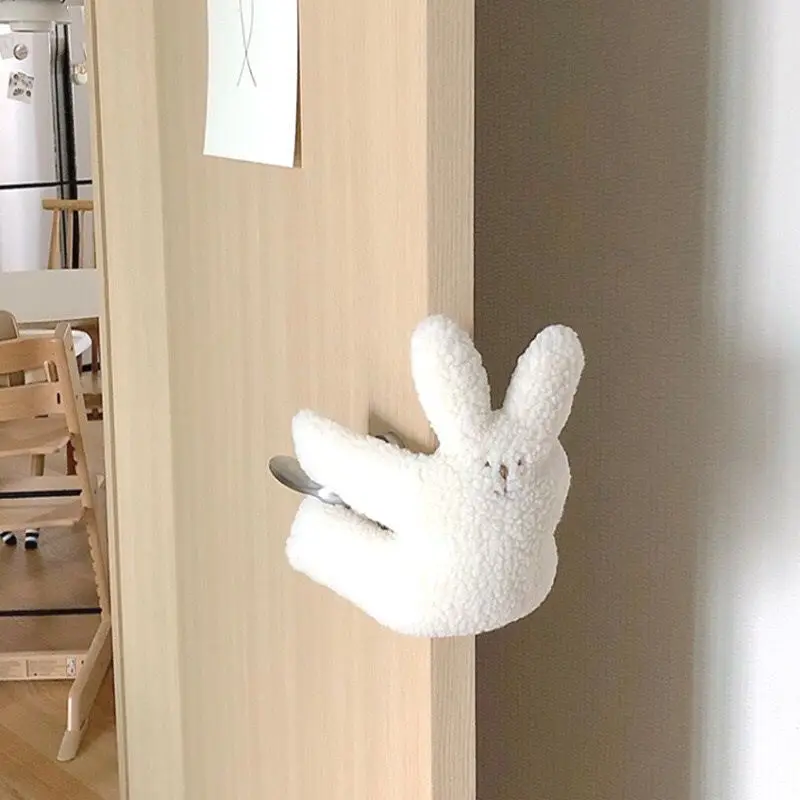 INS bear lambswool comfort toy children anti-clamp hand door stop baby room door handle decoration door hanging