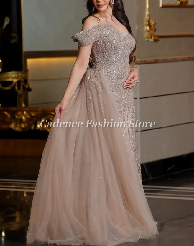 Роскошные вечерние платья без бретелек цвета шампанского в арабском стиле с русалкой, односторонние кружевные длинные платья для выпускного вечера в Дубае, 2025 г.