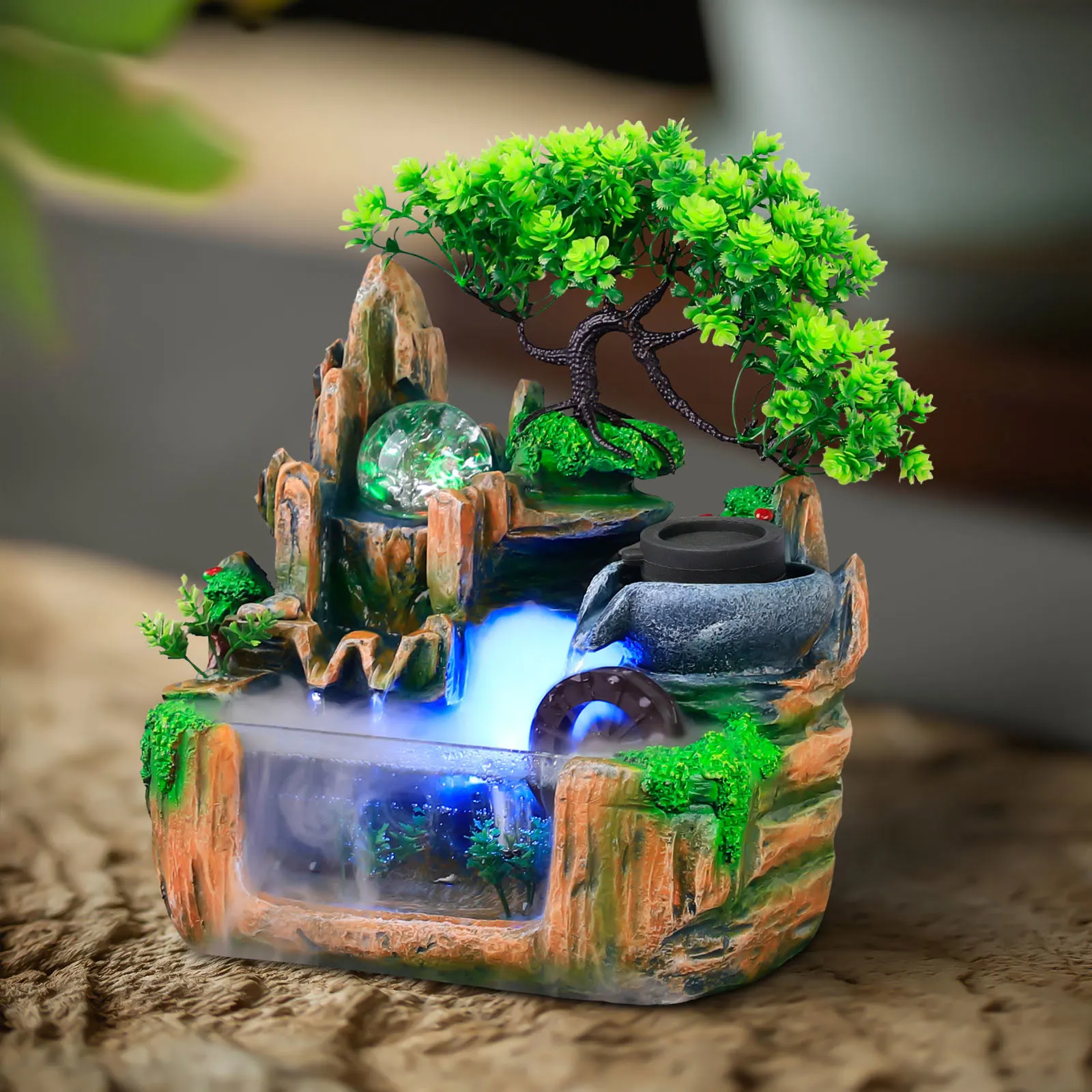 

Bonsai Tree Rock ​Water Fountains Indoor Tabletop Waterfall with LED Light Desktop Decoration Home Decor Office Gifts