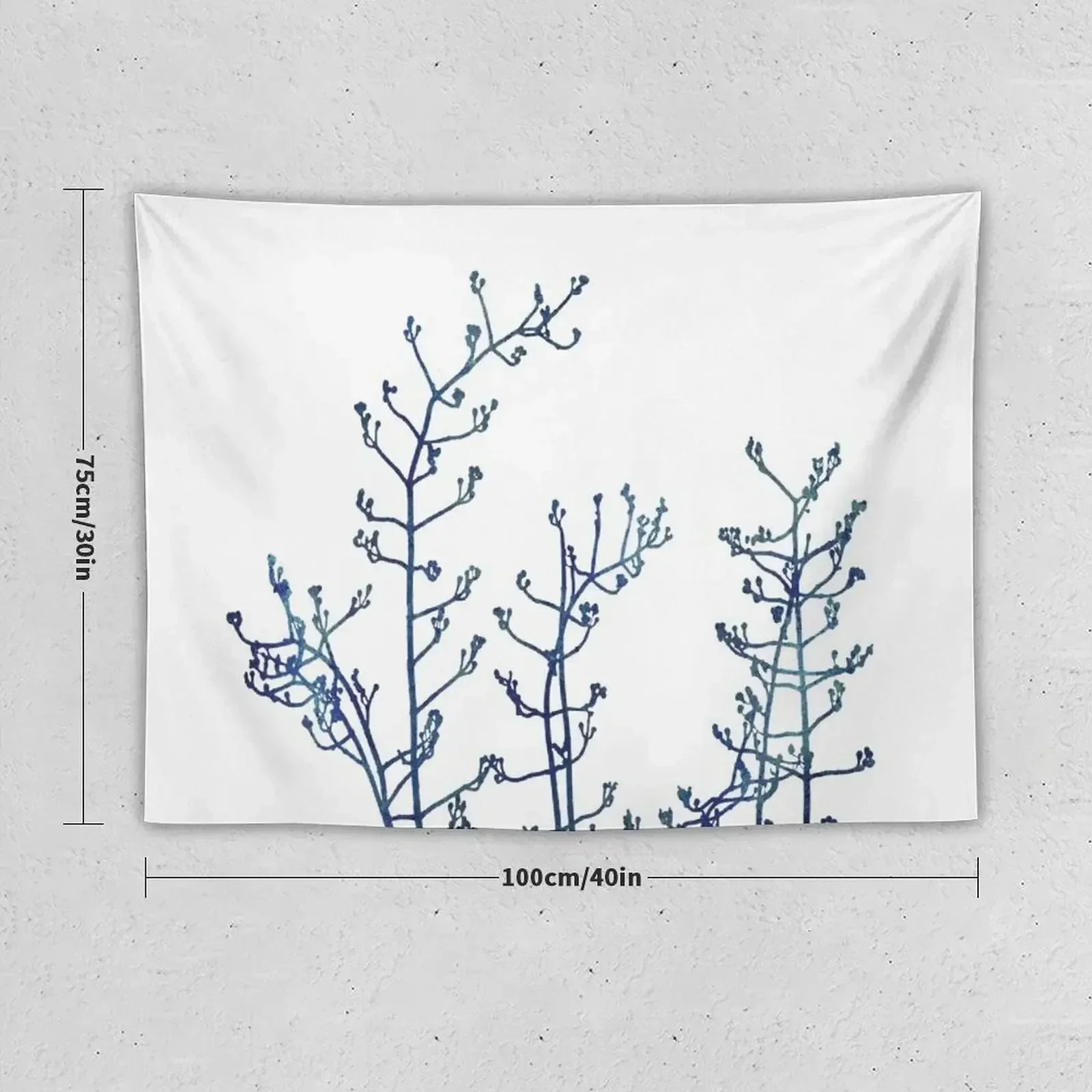 Minimal Elegant Botanical Abstract, Blue Jasmine Silhouettes on White Tapestry Custom Tapestry