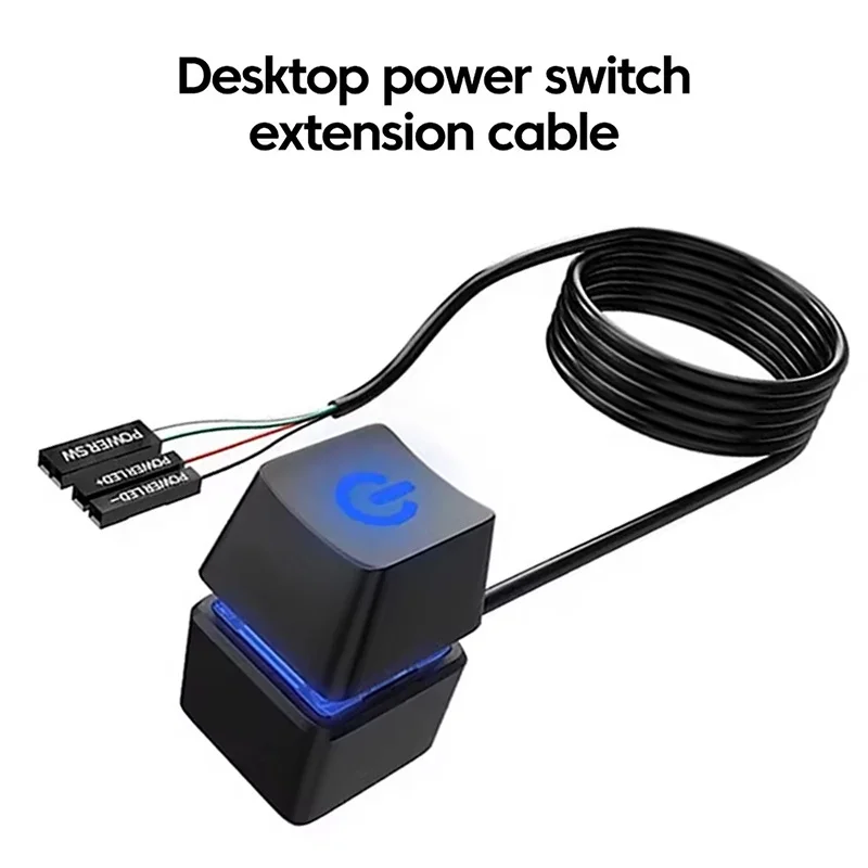 Computer Desktop Switch Blue LED Light PC Motherboard External Start Power Switch On/Off Button Extension Cord For Office Laptop