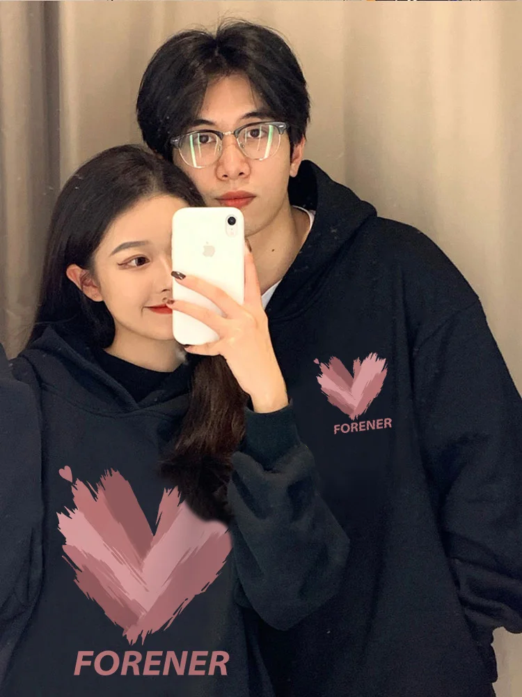 

FORENER Love heart Pattern Couple Sweatshirts 2024 New Trend Fashion Hoodies