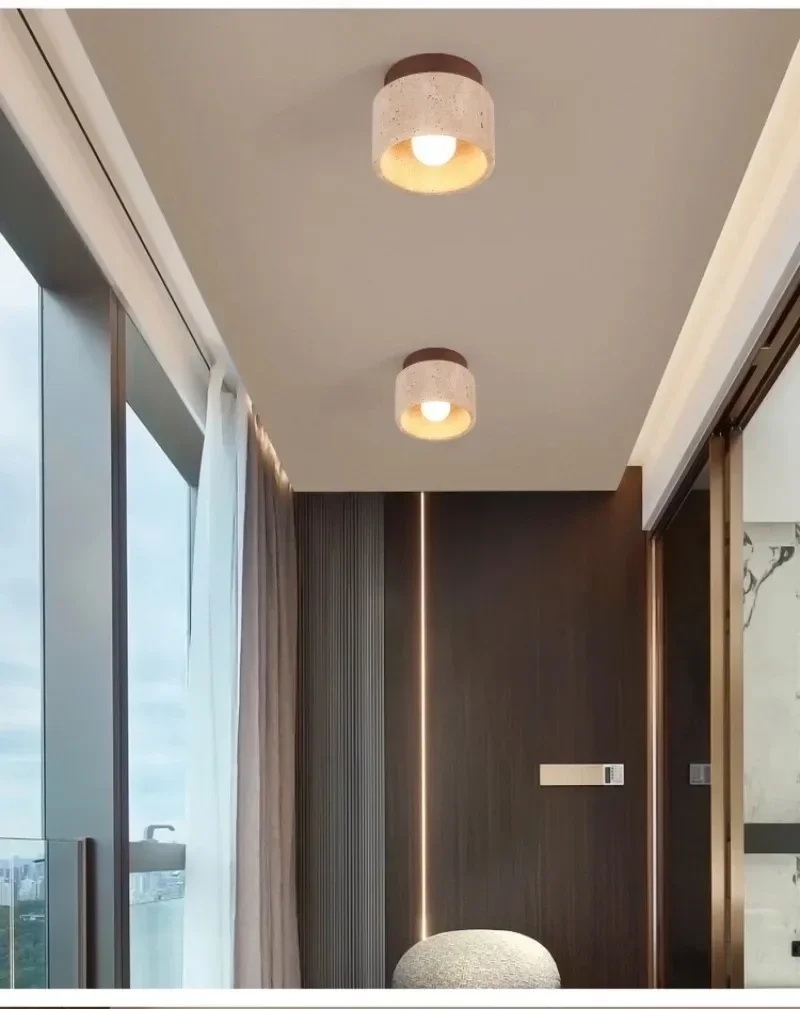 Japanese Wabi Sabi Style Yellow Cave Stone Ceiling Light Designer Retro Creative Entrance Hallway Foyer Balcony LED