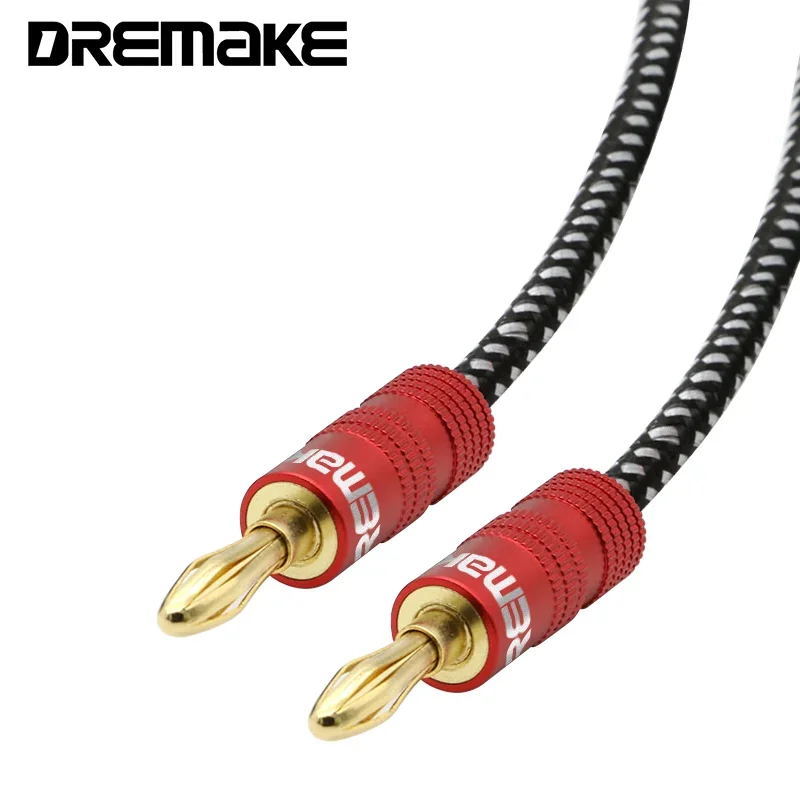 Hifi Braided Speaker Wire with Gold Plated Banana Plugs High Strand Count Pure Copper OFC Speaker Cable