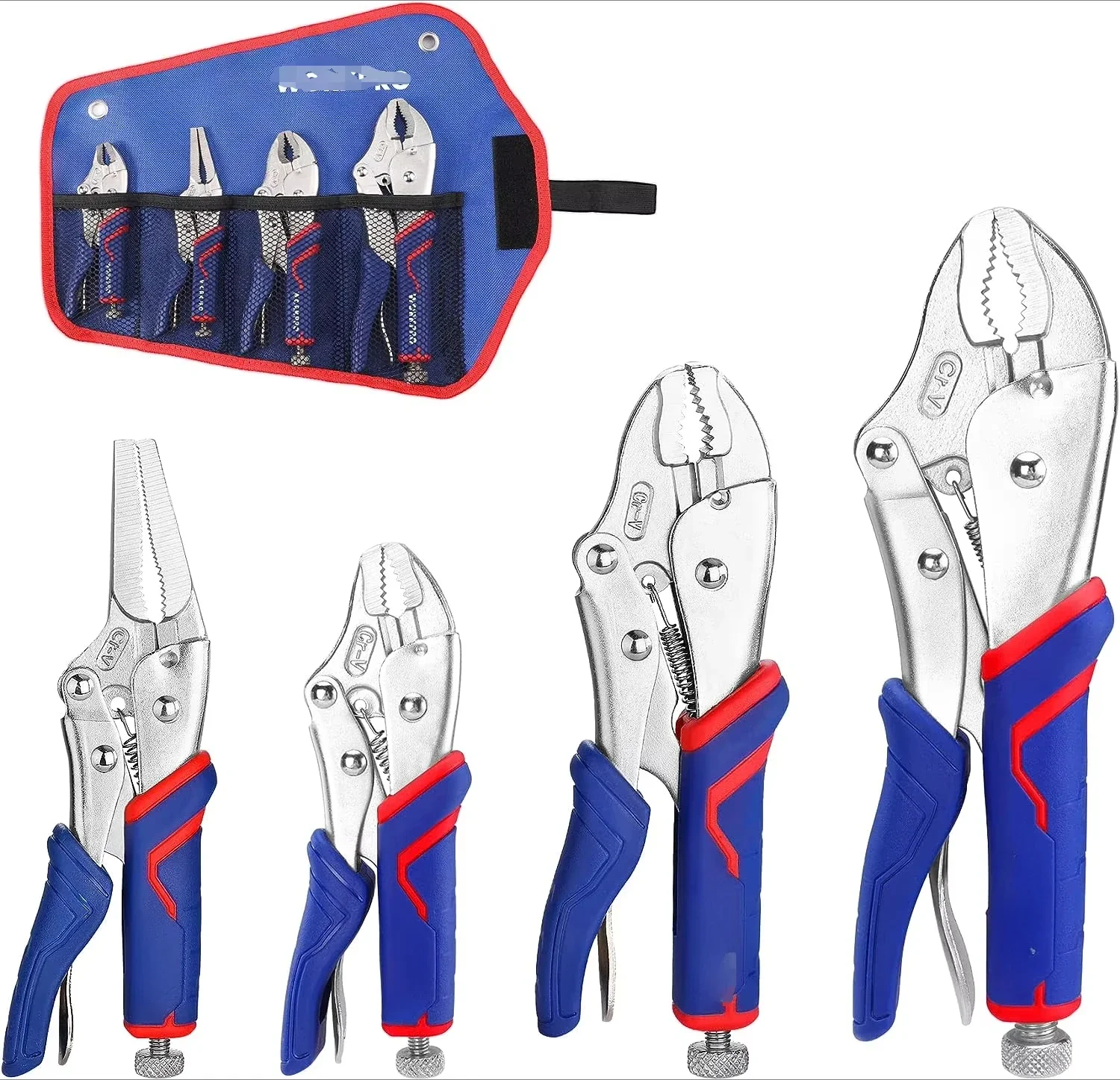 4-Piece Locking Pliers Set Bending Jaw Locking Pliers Long Nose Lock with Storage Bag