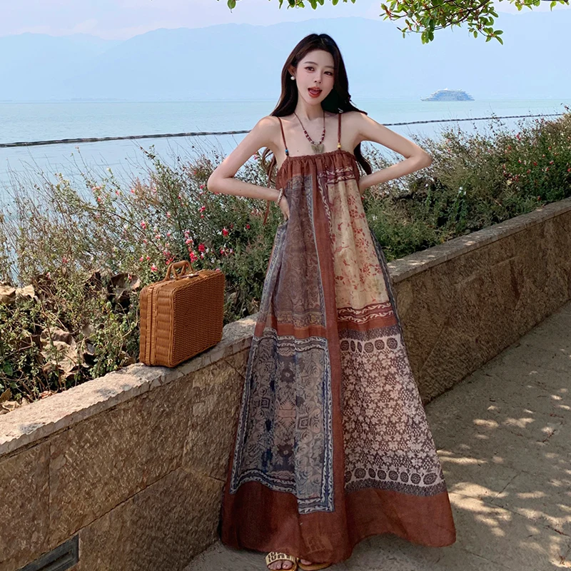 n Sle Vaion Dr Long Skirt Boho Chic Desert Ethnic Print Beachside Sundr Polyester Fabric No Sve