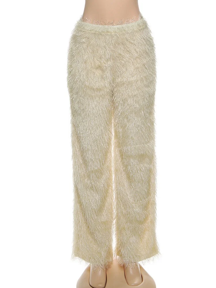 2025 Fashion Fall Women's Fringe Decorate Pants Casual Elastic Waist Straight Leg Trousers Party Club Female Bottoms Streetwear