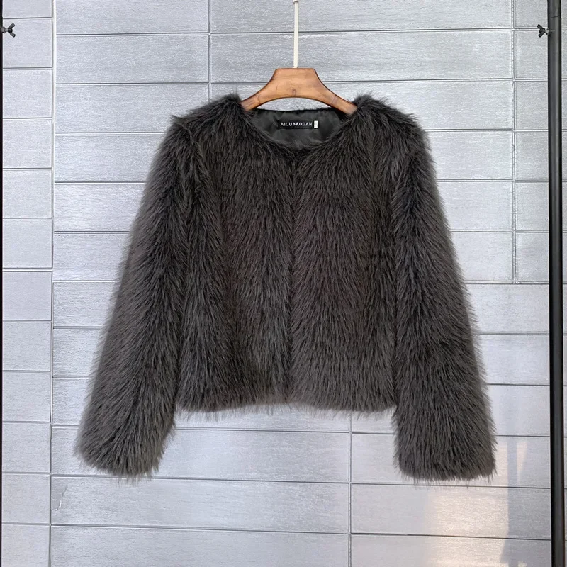 Solid Faux Fur Coats Women Full Sleeve O-neck Open Stitch Covered Button Fur Jackets Winter Autumn Warm Cardigan Elegant