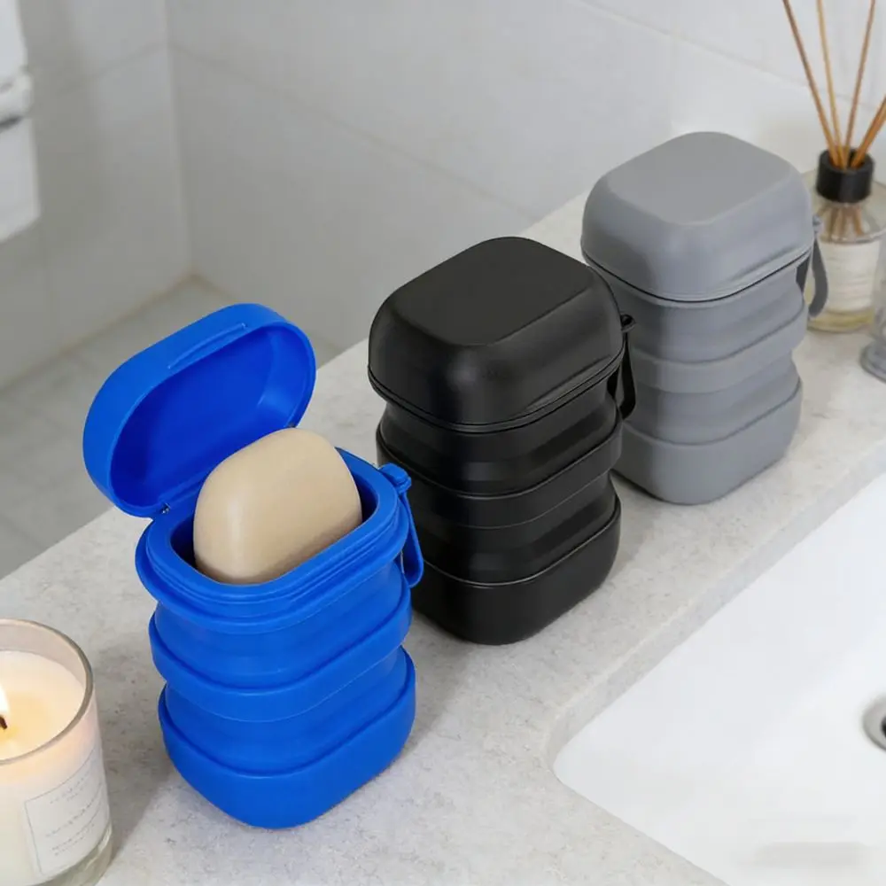 

Practical Leak-proof Silicone Soap Box Waterproof Draining Soap Tray with Handle Soap Container Business Trips