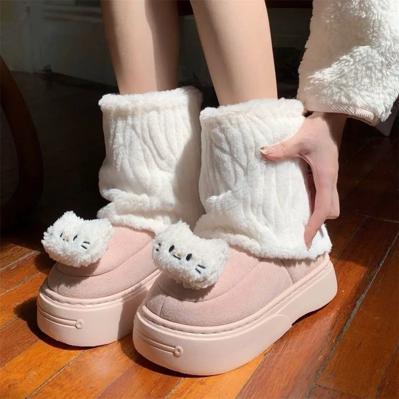 

Hello Kitty Anime Kawaii MINISO Ins Cotton Girly Heart Snow Boots Winter Cute Cartoon Warm Shoes Lovely Doll Gifts for Girls