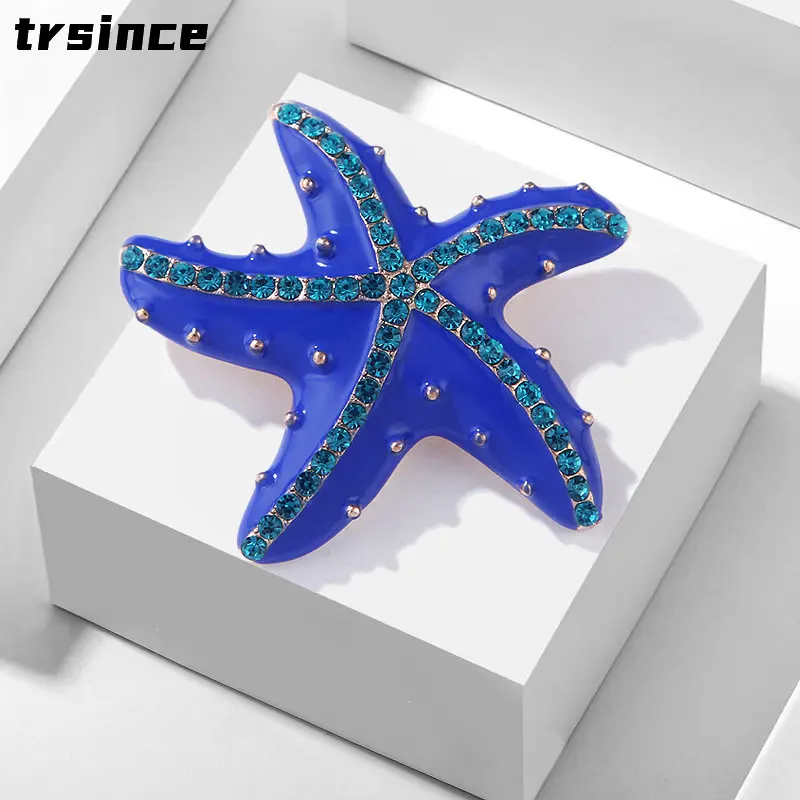 Chinese Literary Style Vintage Dripping Oil Rhinestone Starfish Brooch Corsage Pin Luxury Lapel Pins Classic Marine Life Badge