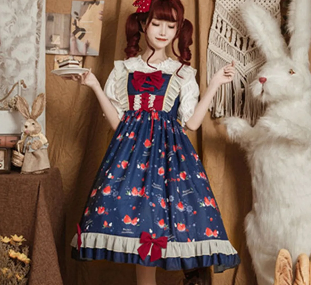 Robe princesse Lolita Vintage pour filles, robe style victorien, taille haute, imprimé, avec nœud papillon, Kawaii, gothique, Lolita Cos Loli