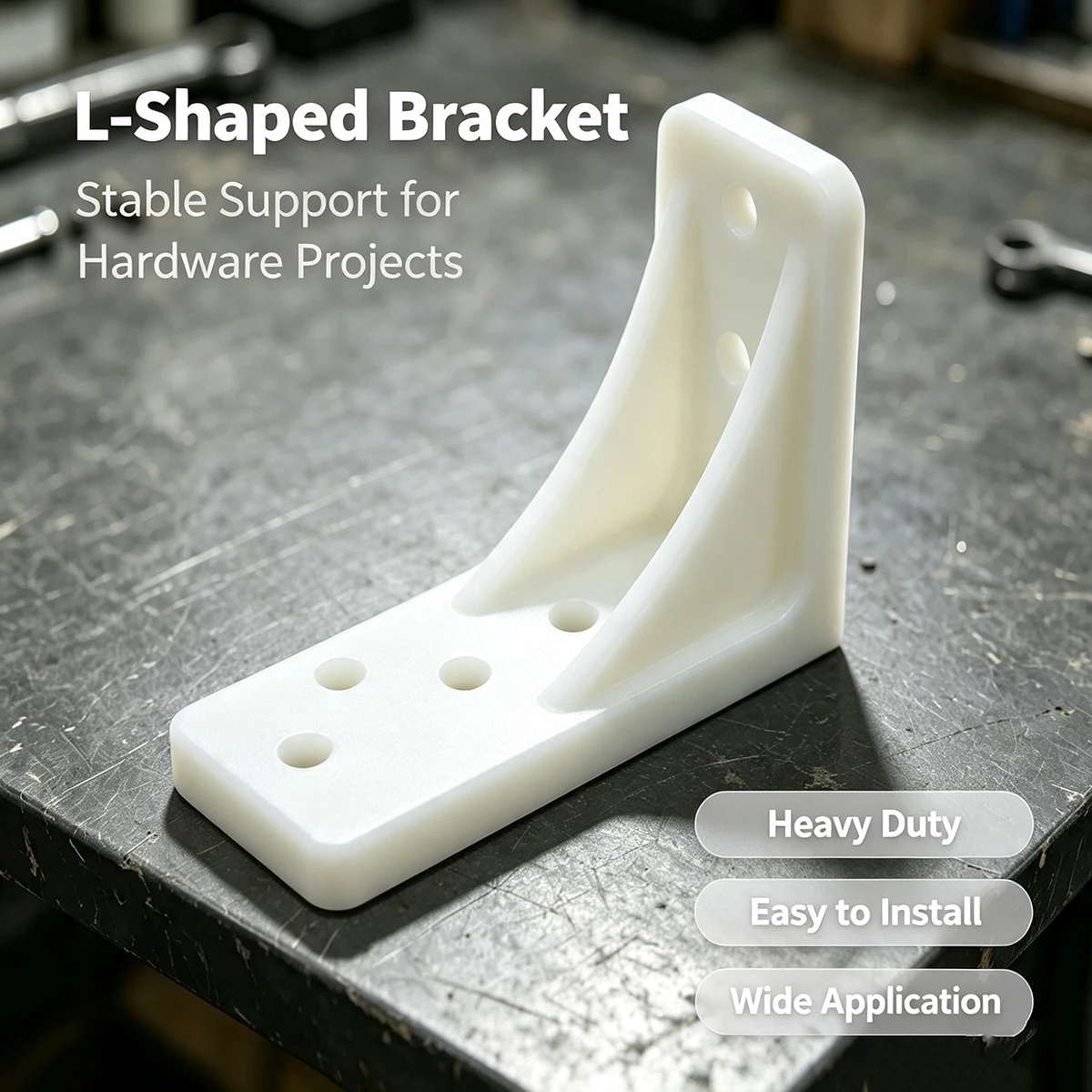 White Thickened L-Shaped Bracket, Triangular Reinforced 90-Degree Right Angle Load-Bearing Bracket, Furniture Board Equipment DIY Assembly Fixed Support Angle Bracket
