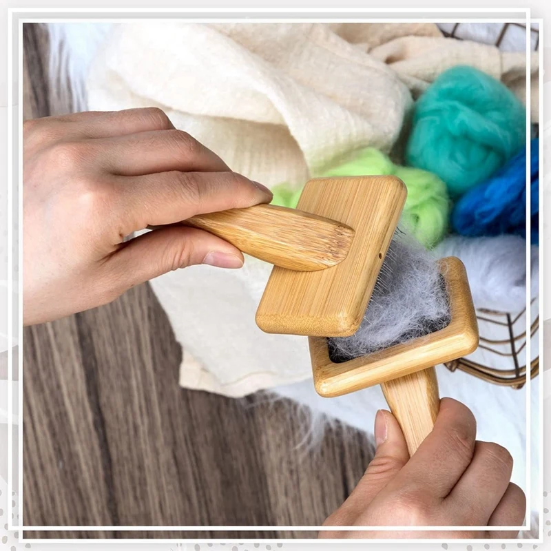 Wooden Hand Carders Slicker Brush Wool Brush Carding Brush Needle Felting Tool For Dog Spinning Weaving Craft Supplies