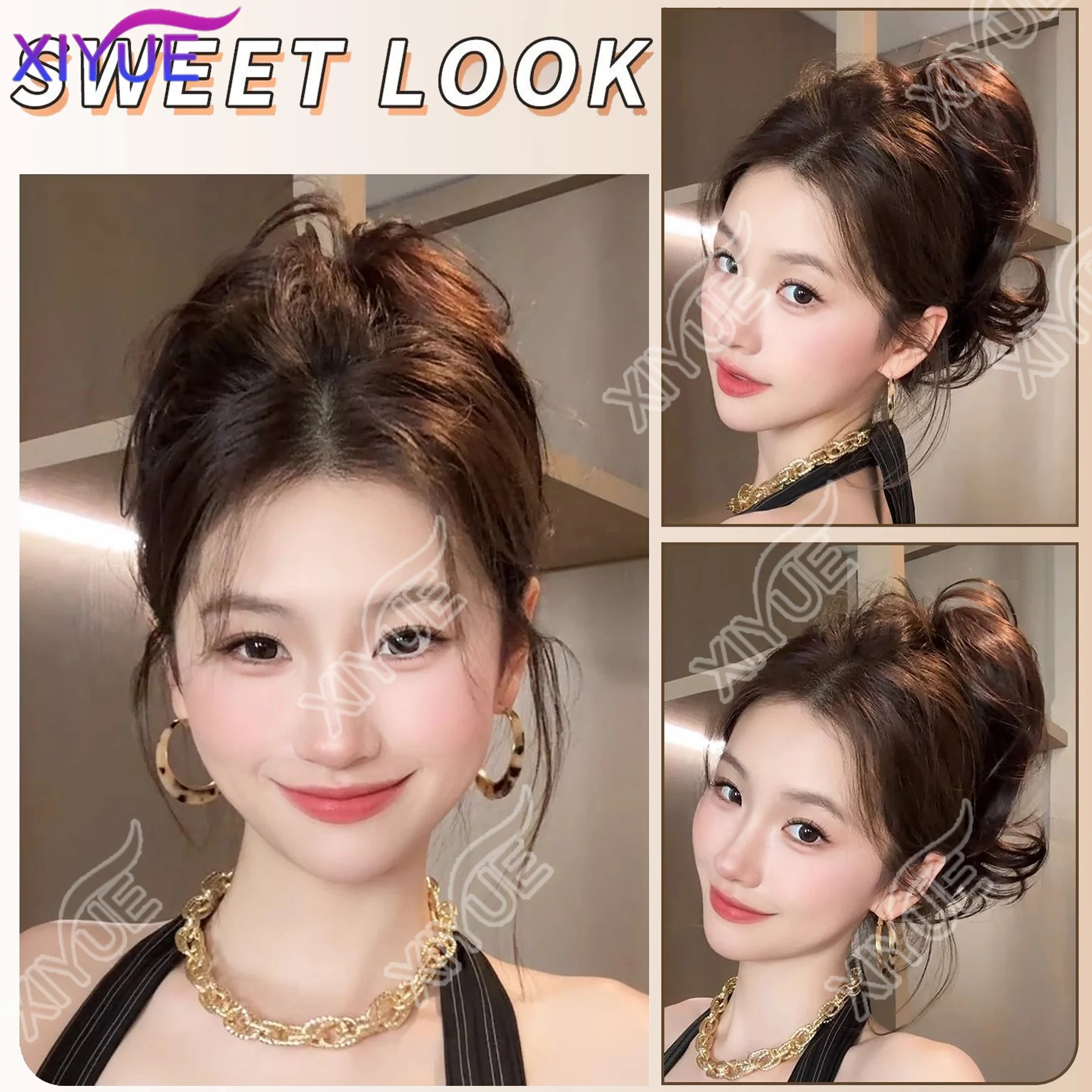 XY paardenstaartverlenging synthetische lange klauw krullende paardenstaart gemengd blond clip-in haarverlenging natuurlijk ogend haarstukje voor dames