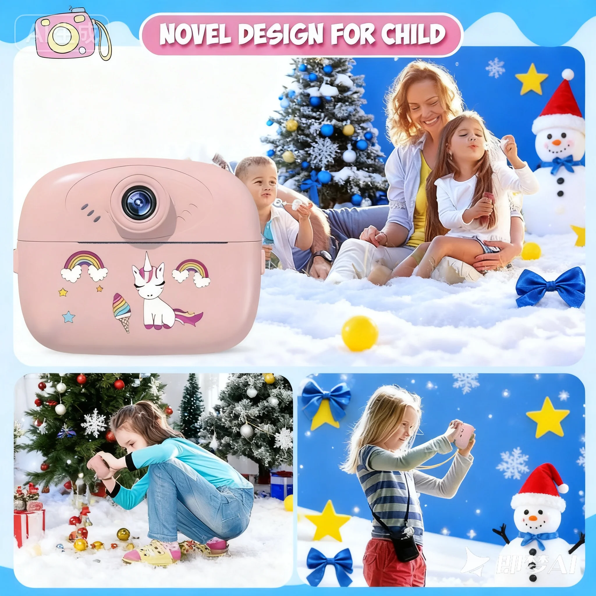 Kinderen Instant Print Digitale Camera Foto Label Thermische Print Camera voor Meisjes Jongens Verjaardagscadeaus Met 2 Rollen Printerpapier