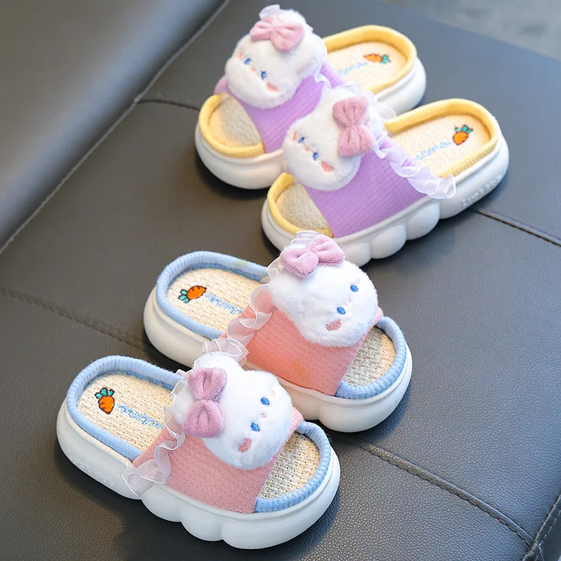 Children's Linen Sandals Four Seasons Indoor Boy Breathable Slippers Girl Medium Large Children Cotton and Linen Slippers тапки