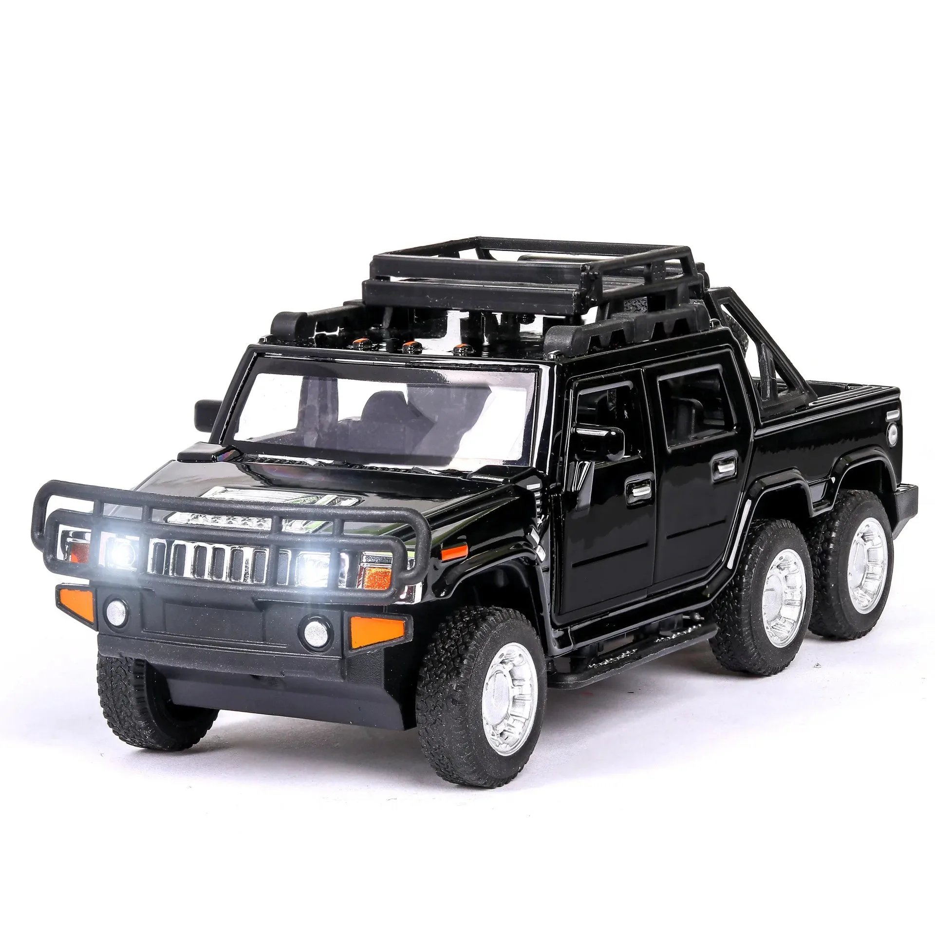 1:32 Hummer Pickup pressofuso in lega di metallo modello di auto tirare indietro lampeggiante veicoli giocattolo musicali per bambini regalo