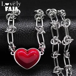 Punk Love Red Heart Pendant Necklace for Women Kpop Stainless Steel Hip Hop Fashion Party Aesthetic Necklace Jewelry Set Gifts