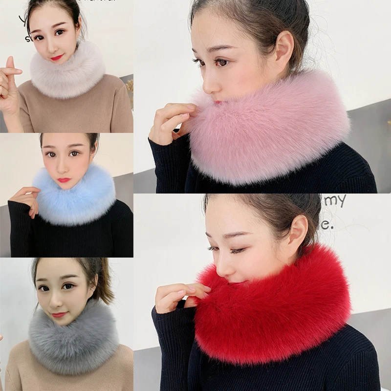 

New Fashion Faux Fur Collar Scarf Women Winter Outdoor Warm Thicken Plush Furry Scarves Shawl Neck Wraps Clothes Fur Decor