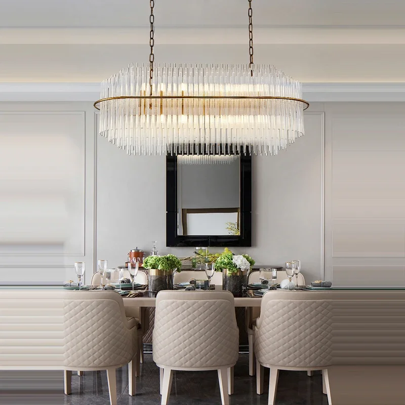 Round Oval Crystal LED Chandelier - Designer Gold Silver Chrome Suspension Light for Foyer & Dining Room
