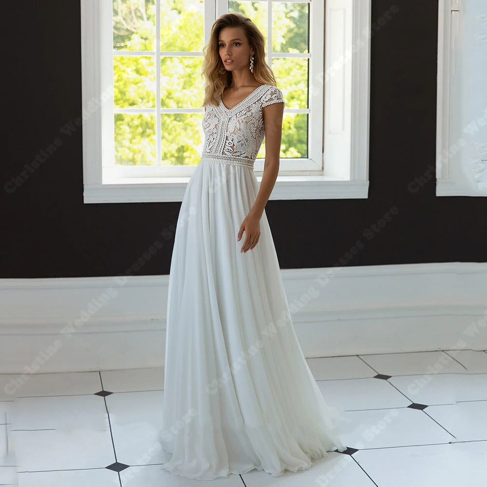 

Luxury Lace Printing Women Wedding Dresses Sexy V-Neck Sleeveless A-Line Bridal Gowns Elegant Engagement Ball Bridal Robes 2024