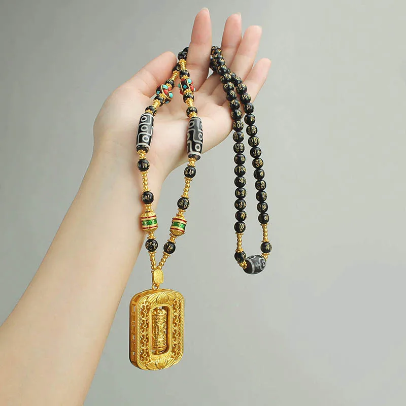 Sand Gold Farbe Anhänger Sechs Charakter Sprichwörter Achat Tianzhu Tangka Halsketten Männer Frauen High-End Lange Halskette Mode Schmuck – Detail 4